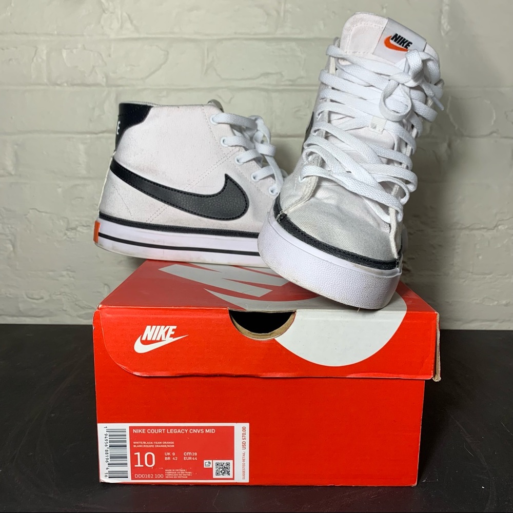 Nike White & Black Court Legacy Canvas Mid Retro Blazer Style Sneakers